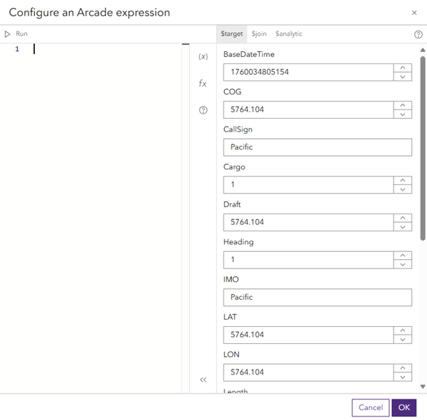 Access the $target tab to change the sample values