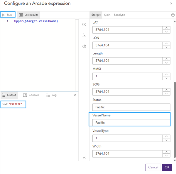 Edit sample values used in Arcade expression logic